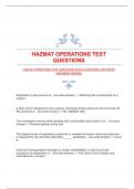 HAZMAT OPERATIONS TEST QUESTIONS WITH GUARANTEED ACCURATE ANSWERS|VERIFIED