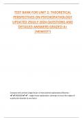 TEST BANK FOR UNIT 2: THEORETICAL PERSPECTIVES ON PSYCHOPATHOLOGY UPDATED 29JULY 2024 QUESTIONS AND DETAILED ANSWERS GRADED A+ |NEWEST!!