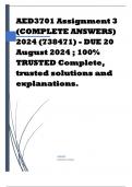 AED3701 Assignment 3 (COMPLETE ANSWERS) 2024 (738471) - DUE 20 August 2024 ; 100% TRUSTED Complete, trusted solutions and explanations.