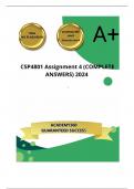 CSP4801 Assignment 4 (COMPLETE ANSWERS) 2024 -; 100% TRUSTED Complete, trusted solutions and explanations.