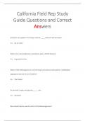 California Field Rep Study  Guide Questions and Correct  Answers