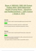 Exam 4: NSG322 / NSG 322 (Latest Update 2024 / 2025) Behavioral Health Nursing Exam | Questions and Verified Answers | 100% Correct | Grade A - GCU