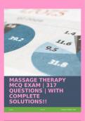 MASSAGE THERAPY MCQ EXAM | 317 QUESTIONS | WITH COMPLETE SOLUTIONS!!