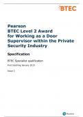 BTEC Level 2 Award  for Working as a Door  Supervisor within the Private  Security Industry