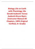 Instructor's Manual for Biology Life on Earth with Physiology 10th Edition By Gerald Audesirk Teresa Audesirk Bruce Byers (All Chapters, 100% Original Verified, A+ Grade)