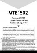 MTE1502 Assignment 4 (ANSWERS) 2024 - DISTINCTION GUARANTEED