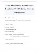 CSULB Engineering 101 Final Exam Questions with 100% Correct Answers | Latest Update