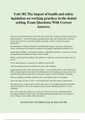 Unit 302 The impact of health and safety legislation on working practices in the dental setting. Exam Questions With Correct Answers.