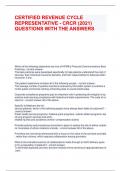 CERTIFIED REVENUE CYCLE REPRESENTATIVE - CRCR (2021) QUESTIONS WITH THE ANSWERS 