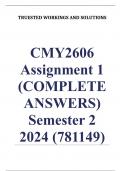 CMY2606 Assignment 1 (COMPLETE ANSWERS) Semester 2 2024 (781149) - DUE 12 August 2024 ; 100% TRUSTED Complete, trusted solutions and explanations... 