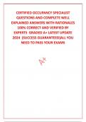 CERTIFIED OCCUPANCY SPECIALIST QUESTIONS AND COMPLETE WELL EXPLAINED ANSWERS WITH RATIONALES 100% CORRECT AND VERIFIED BY EXPERTS  GRADED A+ LATEST UPDATE 2024  (SUCCESS GUARANTEED]ALL YOU NEED TO PASS YOUR EXAMS