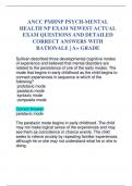 ANCC PMHNP PSYCH-MENTAL HEALTH NP EXAM NEWEST ACTUAL EXAM QUESTIONS AND DETAILED CORRECT ANSWERS WITH RATIONALE | A+ GRADE