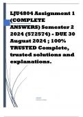 LJU4804 Assignment 1 (COMPLETE ANSWERS) Semester 2 2024 (572574) - DUE 30 August 2024 ; 100% TRUSTED Complete, trusted solutions and explanations. 