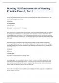 Nursing 101 Fundamentals of Nursing Practice Exam 1, Part 1 questions well answered graded A+