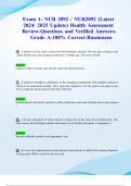 Exam 1: NUR 2092 / NUR2092 (Latest 2024/ 2025 Update) Health Assessment Review-Questions and Verified Answers-Grade A-100% Correct-Rasmussen