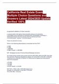 California Real Estate Exam Multiple Choice Questions and Answers Latest 2024/2025 Update Verified 100%.