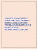 ATI COMPREHENSIVE NCLEX-PN  MENTAL HEALTH NURSING EXAM (  VERSION 1 )70 QUESTIONS AND  VERIFIED ANSWERS QUESTIONS AND  CORRECT DETAILED  ANSWERS|ALREADY GRADED A+