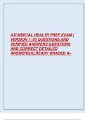 ATI MENTAL HEALTH PREP EXAM (  VERSION 1 )70 QUESTIONS AND  VERIFIED ANSWERS QUESTIONS  AND CORRECT DETAILED  ANSWERS|ALREADY GRADED A+