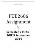 PUB2606 Assignment 2 (COMPLETE ANSWERS) Semester 2 2024 - DUE 9 September 2024 ; 100% TRUSTED Complete, trusted solutions and explanations. Ensure your success with us...