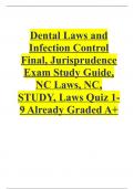 Dental Laws and Infection Control Final, Jurisprudence Exam Study Guide, NC Laws, NC, STUDY, Laws Quiz 1-9 Already Graded A+