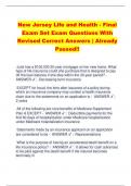 New Jersey Life and Health - Final  Exam Set Exam Questions With  Revised Correct Answers | Already  Passed!!