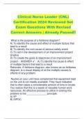 Clinical Nurse Leader (CNL)  Certification 2024 Reviewed Set  Exam Questions With Revised  Correct Answers | Already Passed!!