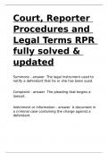 Court, Reporter Procedures and Legal Terms RPR fully solved & updated.