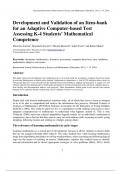 Development and Validation of an Item-bank  for an Adaptive Computer-based Test  Assessing K-4 Students’ Mathematical  Competence