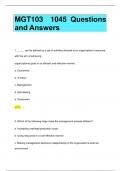 MGT103 1045 Questions  and Answers