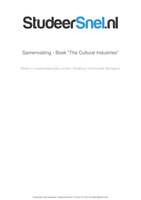 Samenvatting The cultural Industries david hesmondhalgh