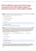 ISC2 Certified in Cybersecurity Post-Course Assessment Latest 2024 August Updated 75 Questions and Answers with complete solution