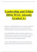 Leadership and Ethics D016 WGU Already Graded A+.