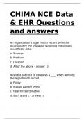 CHIMA NCE Data & EHR Questions and answers.