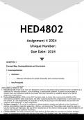 HED4802 Assignment 4 (ANSWERS) 2024 - DISTINCTION GUARANTEED