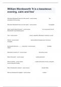 William Wordsworth 'It is a beauteous evening, calm and free' Actual Questions And Correct Detailed Answers Guaranteed Success.