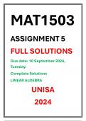 MAT1503 Assignment 5 Complete Solutions UNISA 2024 MEMORANDUM Due date 10 September 2024 LINEAR ALGEBRA