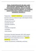 FINAL EXAM NR548 NR 548 2024 -2025 PSYCHIATRIC ASSESSMENT FOR THE PSYCHIATRIC-MENTAL HEALTH NURSE PRACTITIONER REVIEW WEEKS 7-8 COVERED QUESTIONS WITH CORRECT DETAILED ANSWERS GRADED A