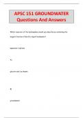 APSC 151 GROUNDWATER Questions And Answers