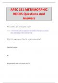 APSC 151 METAMORPHIC  ROCKS Questions And  Answers