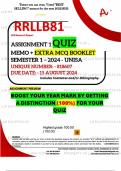 RRLLB81 ASSIGNMENT 1 QUIZ MEMO - SEMESTER 2 - 2024 - UNISA - DUE DATE: -  15 AUGUST 2024 (100% PASS - GUARANTEED)