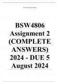 BSW4806 Assignment 2 (COMPLETE ANSWERS) 2024 - DUE 5 August 2024 ; 100% TRUSTED Complete, trusted solutions and explanations. Ensure your success with us. 