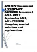 LML4807 Assignment 1 (COMPLETE ANSWERS) Semester 2 2024 - DUE 9 September 2024 ; 100% TRUSTED Complete, trusted solutions and explanations.