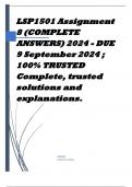 LSP1501 Assignment 8 (COMPLETE ANSWERS) 2024 - DUE 9 September 2024 ; 100% TRUSTED Complete, trusted solutions and explanations