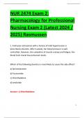 NUR 2474 Exam 2: Pharmacology for Professional Nursing Exam 2 (Latest 2024 / 2025) Rasmussen