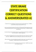 STATE BRAKE CERTIFICATION CORRECT QUESTIONS & ANSWERS(RATED A)