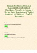 Exam 2: NUR1172 / NUR 1172 (Latest 2024 / 2025 Update) Nutritional Principles in Nursing | Review Guide Questions and Verified Answers | 100% Correct | Grade A - Rasmussen