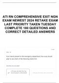 ATI RN COMPREHENSIVE EXIT NGN EXAM NEWEST 2024 RETAKE EXAM LAST PRIORITY TAKEN TUESDAY COMPLETE 180 QUESTIONS AND CORRECT DETAILED ANSWERS 