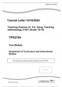 Teaching Practice IV: For doing Teaching methodology 2 FET (Grade 10-12) TPS3704