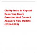 Clarity Intro to Crystal  Reporting Exam  Question And Correct  Answers New Update  (2024-2025) what is the field explorer - correct answer-database fields, formula fields, text fields, lines, and boxes-- all objects you can use to populate a report. You 