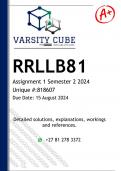 RRLLB81 Assignment 1 (DETAILED ANSWERS) Semester 2 2024 - DISTINCTION GUARANTEED